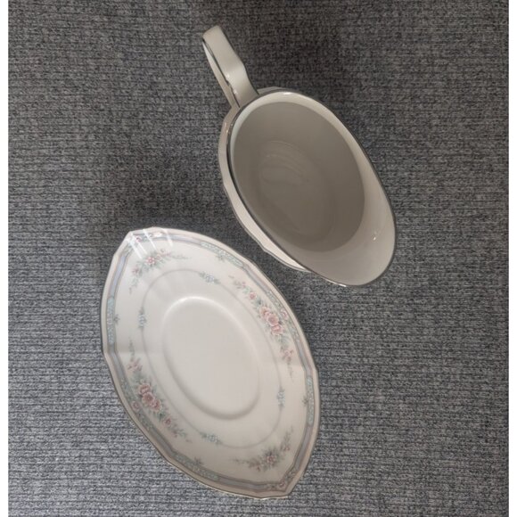 Noritake "Rothschild" Ivory China, Gravy Boat with Underplate, Platinum Trim EUC - Picture 3 of 6